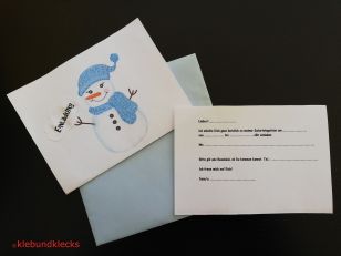 Einladung zur Schneeparty mit gezeichnetem Schneemann