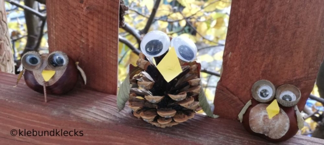 Eulen aus Naturmaterialien