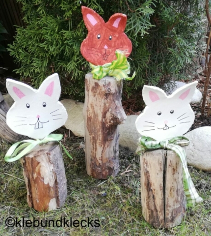 Garten-Hasen aus Modelliermasse und Holz