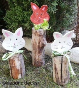 Garten-Hasen aus Modelliermasse und Holz