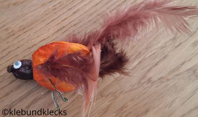 Federn auf Lampionfrucht kleben
